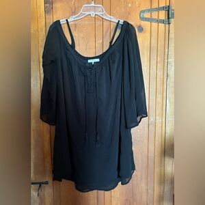 Black cold shoulder lace up blouse
